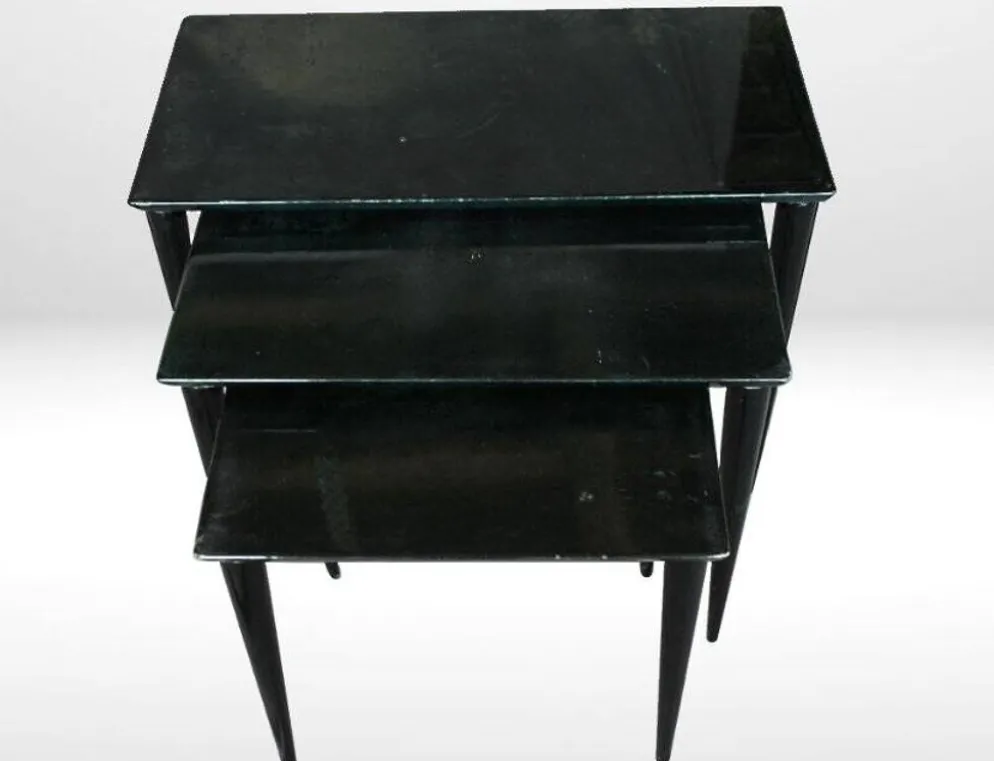 Tables Gigognes en Parchemin Vert Émeraude par Aldo Tura, 1955