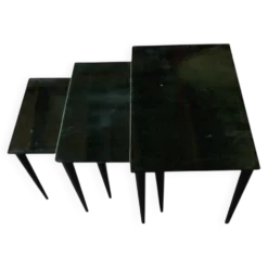 Tables Gigognes en Parchemin Vert Émeraude par Aldo Tura, 1955