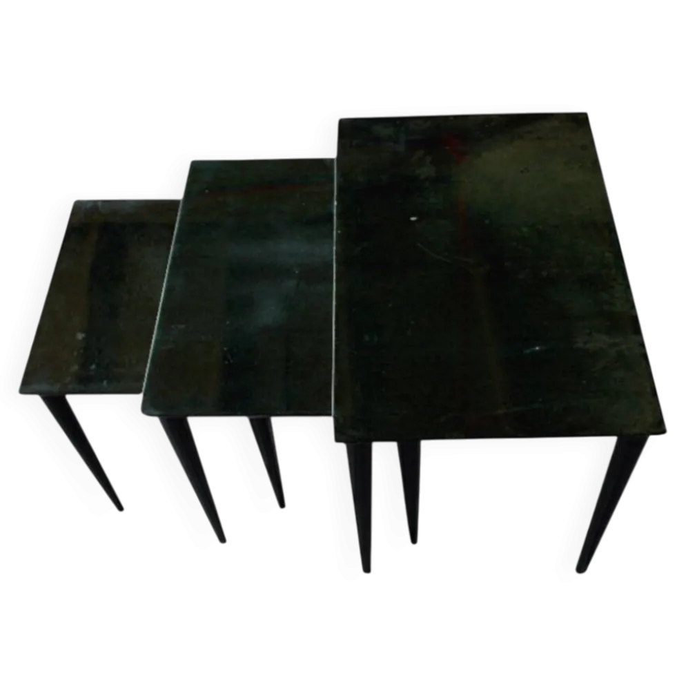 Tables Gigognes en Parchemin Vert Émeraude par Aldo Tura, 1955