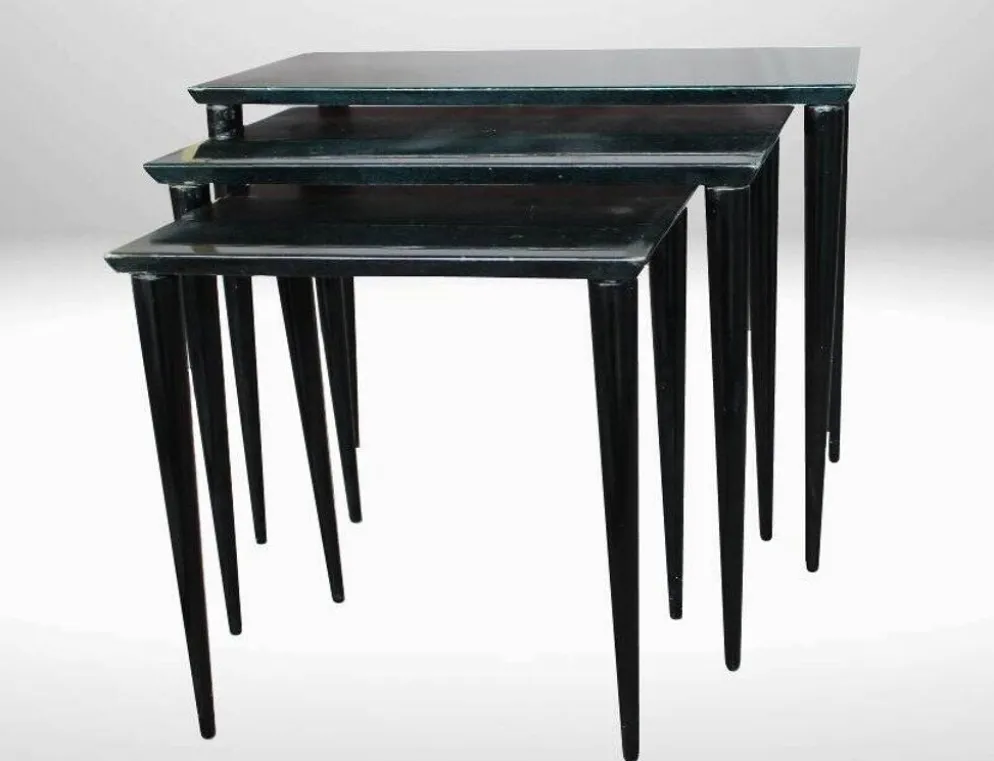 Tables Gigognes en Parchemin Vert Émeraude par Aldo Tura, 1955
