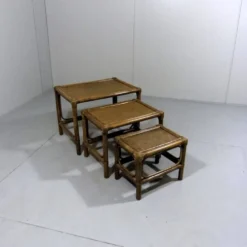 Tables gigognes en rotin, années 1970