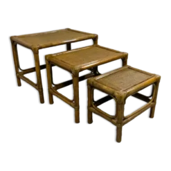 Tables gigognes en rotin, années 1970