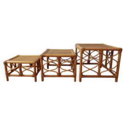 Tables gigognes en rotin et cannage – Esprit Riviera – Vers 1970/80