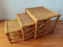 Tables gigognes en rotin et cannage – Esprit Riviera – Vers 1970/80