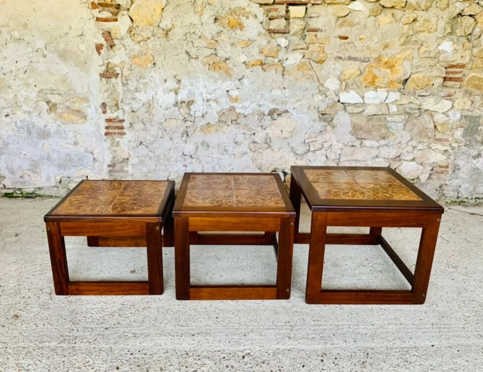 Tables gigognes en teck et céramique, scandinave , années 60