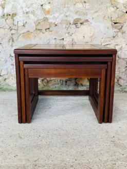 Tables gigognes en teck et céramique, scandinave , années 60