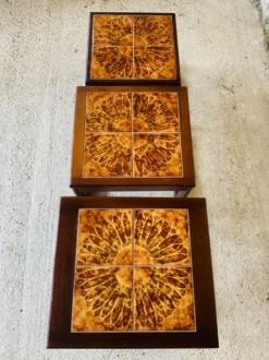 Tables gigognes en teck et céramique, scandinave , années 60