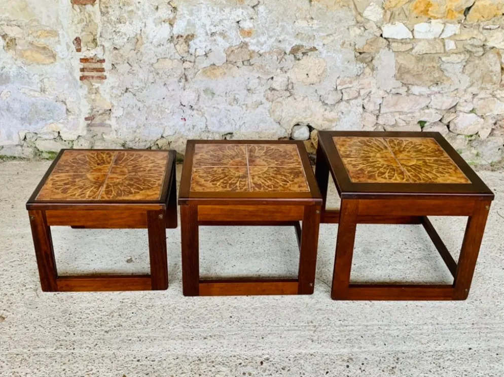 Tables gigognes en teck et céramique, scandinave , années 60