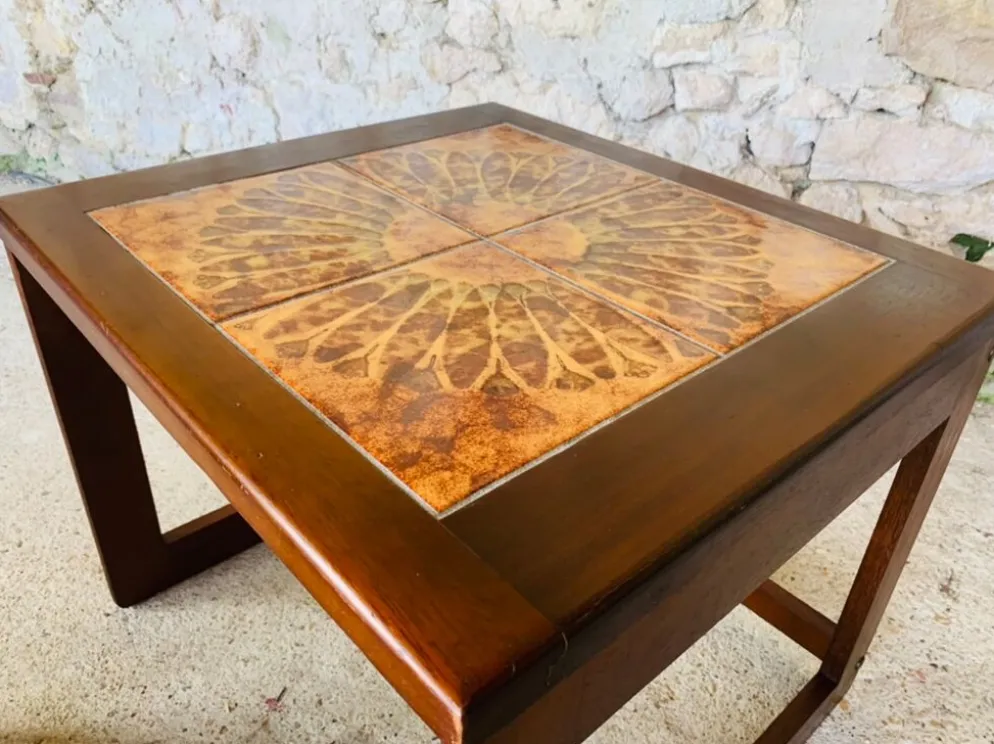 Tables gigognes en teck et céramique, scandinave , années 60
