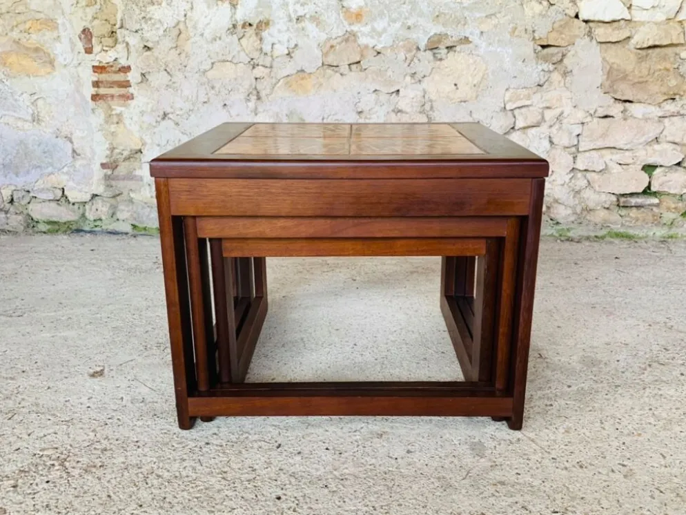 Tables gigognes en teck et céramique, scandinave , années 60