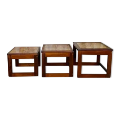 Tables gigognes en teck et céramique, scandinave , années 60