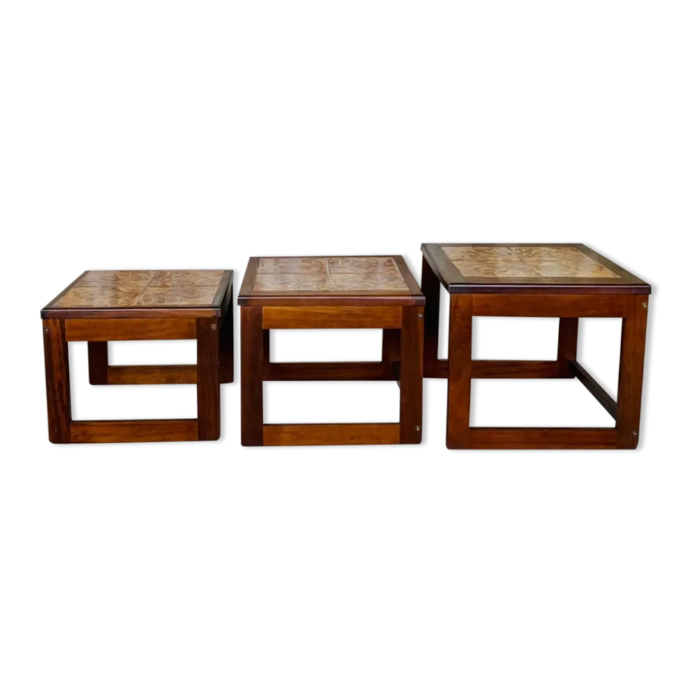 Tables gigognes en teck et céramique, scandinave , années 60