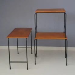 Tables gigognes en teck et en métal, 1950