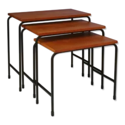 Tables gigognes en teck et en métal, 1950