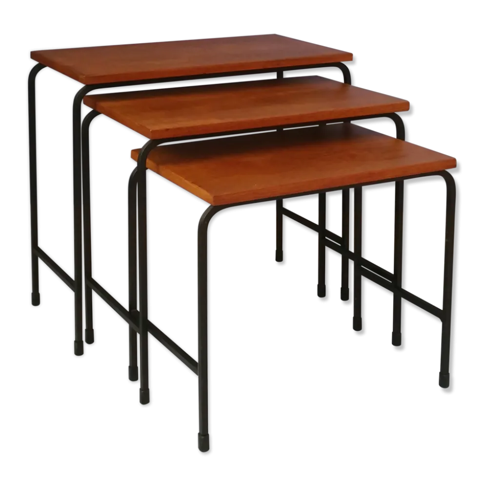 Tables gigognes en teck et en métal, 1950