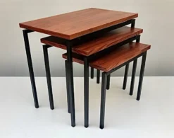 Tables Gigognes en Teck et Fer Noir par Cees Braakman pour Pastoe, ann
