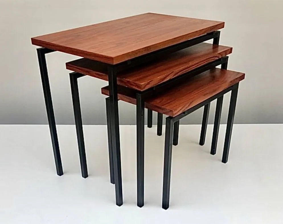 Tables Gigognes en Teck et Fer Noir par Cees Braakman pour Pastoe, ann