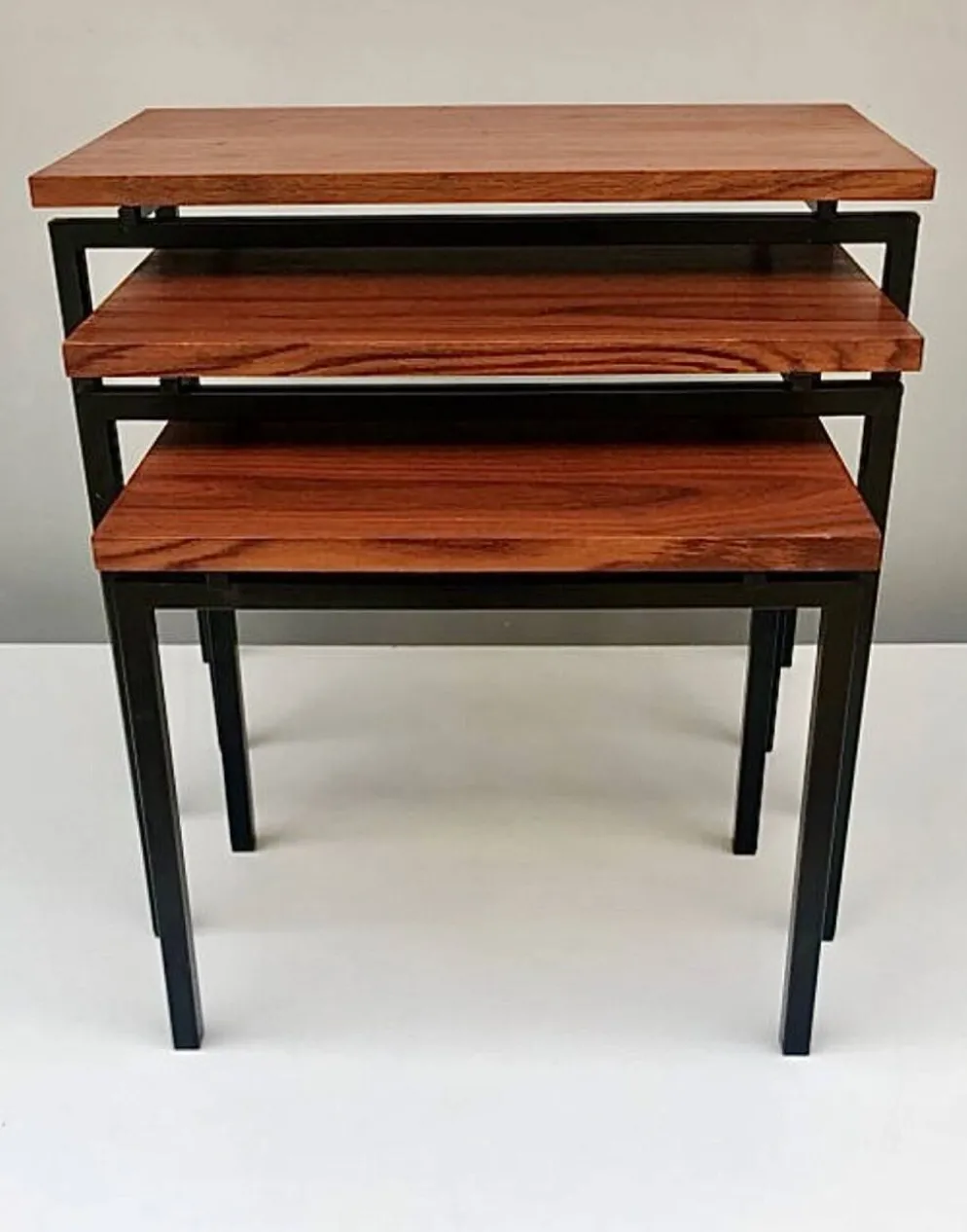 Tables Gigognes en Teck et Fer Noir par Cees Braakman pour Pastoe, ann