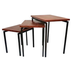 Tables Gigognes en Teck et Fer Noir par Cees Braakman pour Pastoe, ann