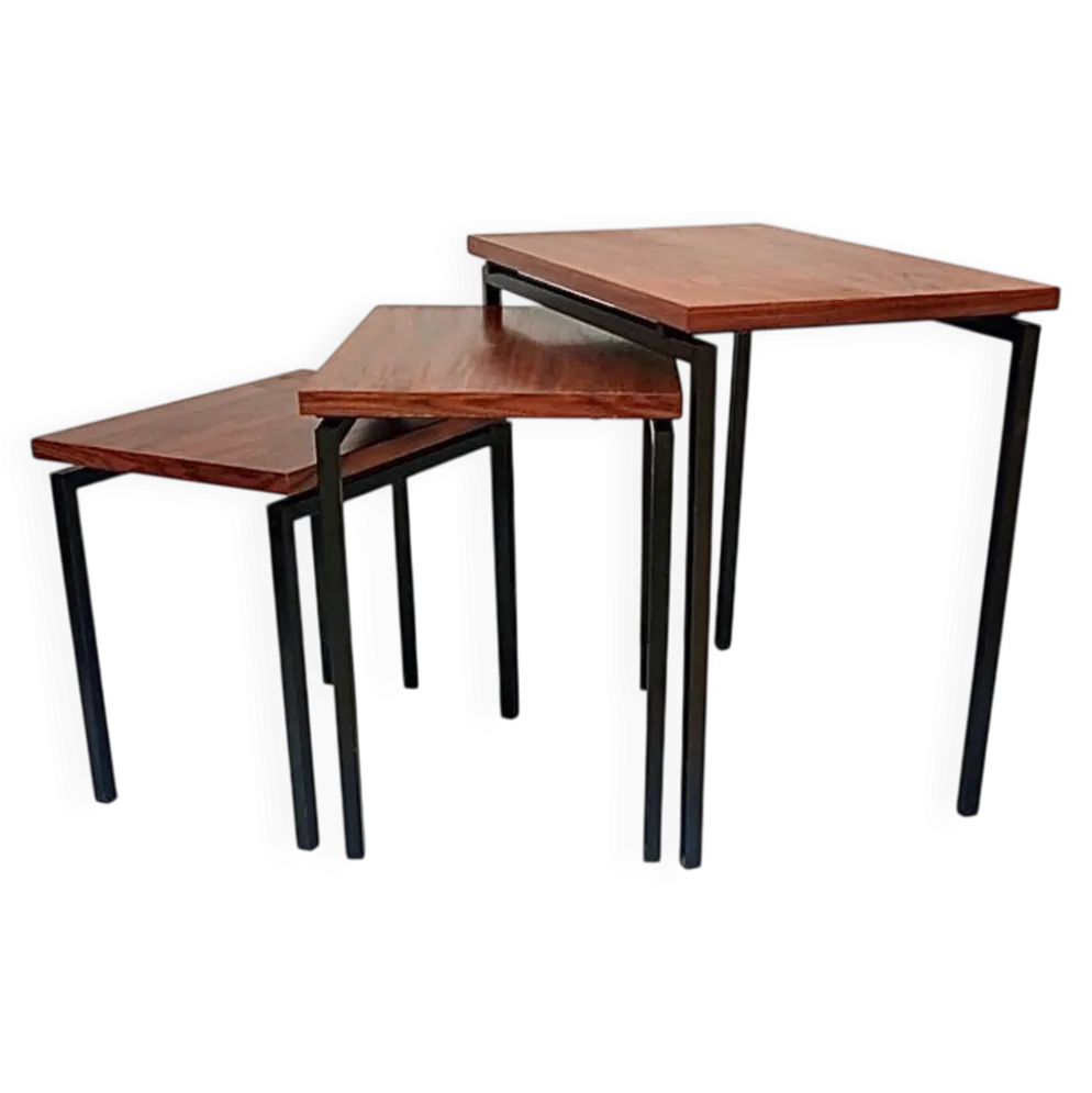 Tables Gigognes en Teck et Fer Noir par Cees Braakman pour Pastoe, ann