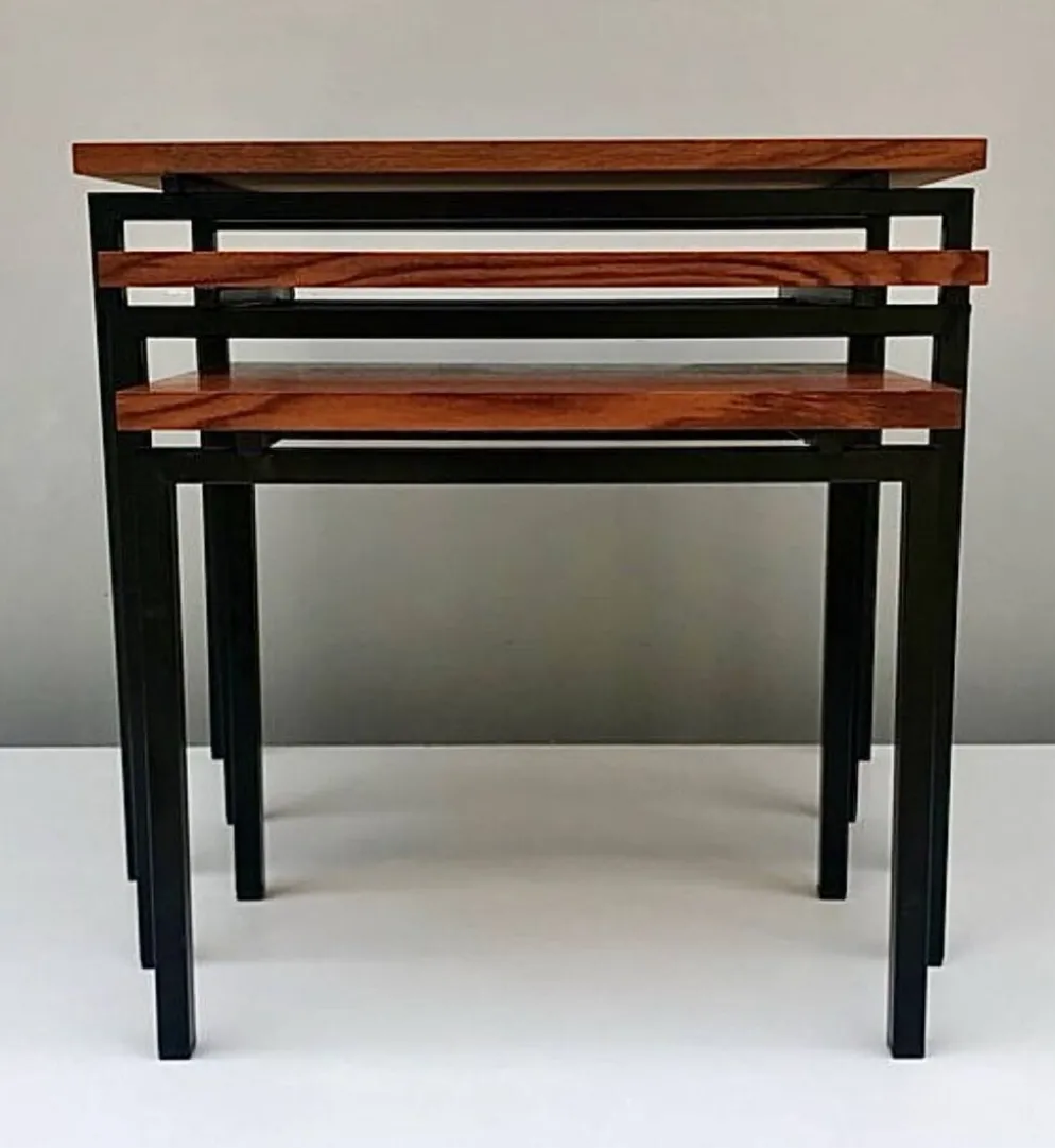 Tables Gigognes en Teck et Fer Noir par Cees Braakman pour Pastoe, ann