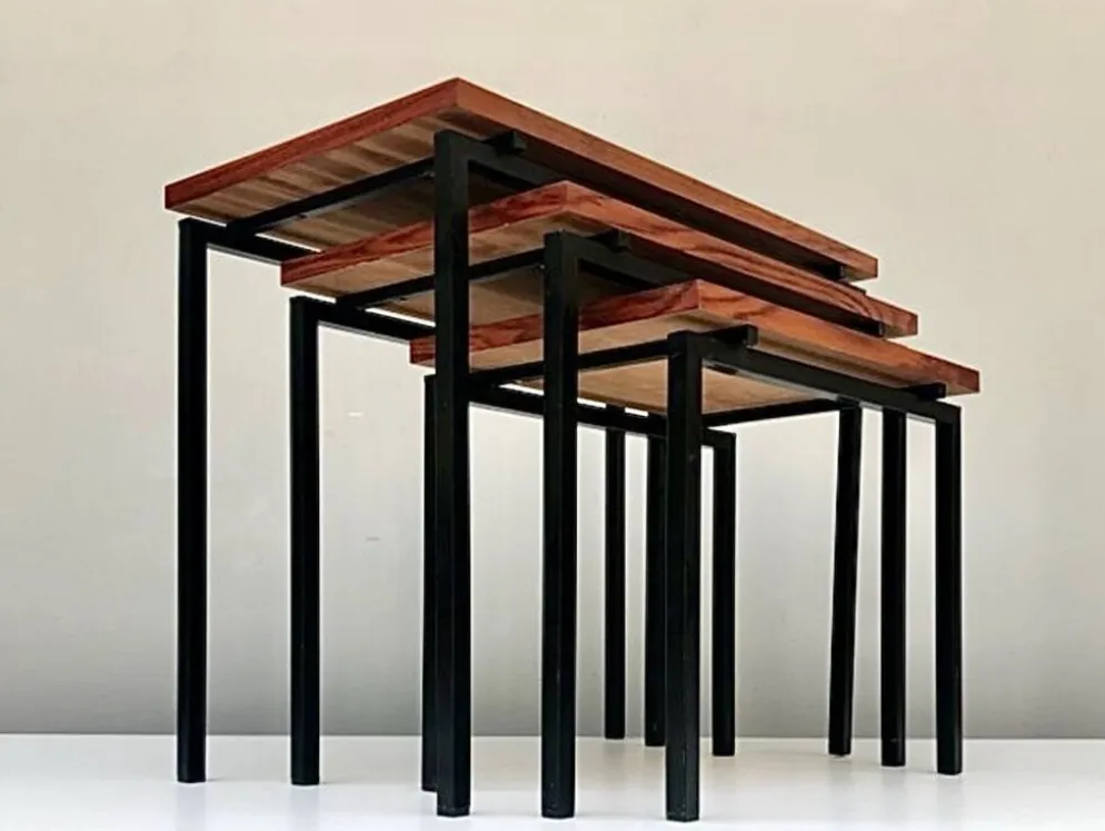 Tables Gigognes en Teck et Fer Noir par Cees Braakman pour Pastoe, ann
