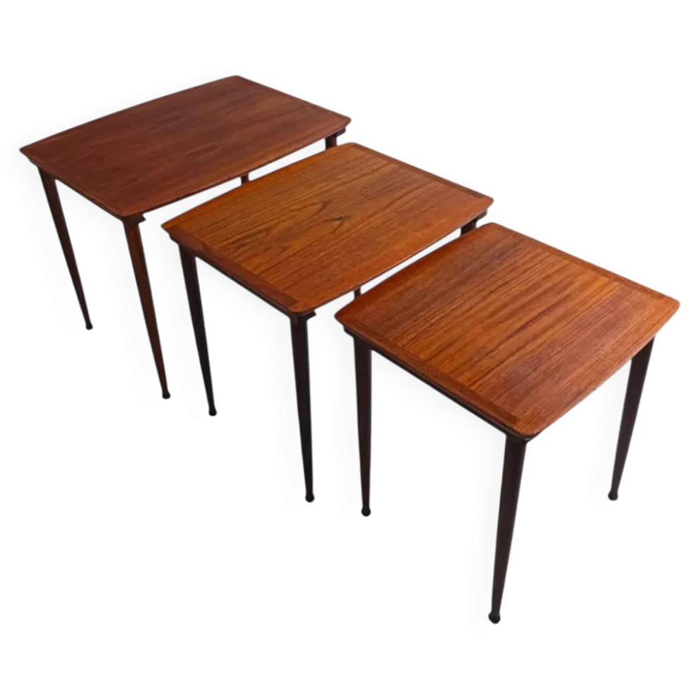 Tables gigognes en teck ×3, J. Aakjær Jørgensen, Danemark années 60