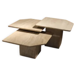 3 tables gigognes en travertin, Italie années 1970