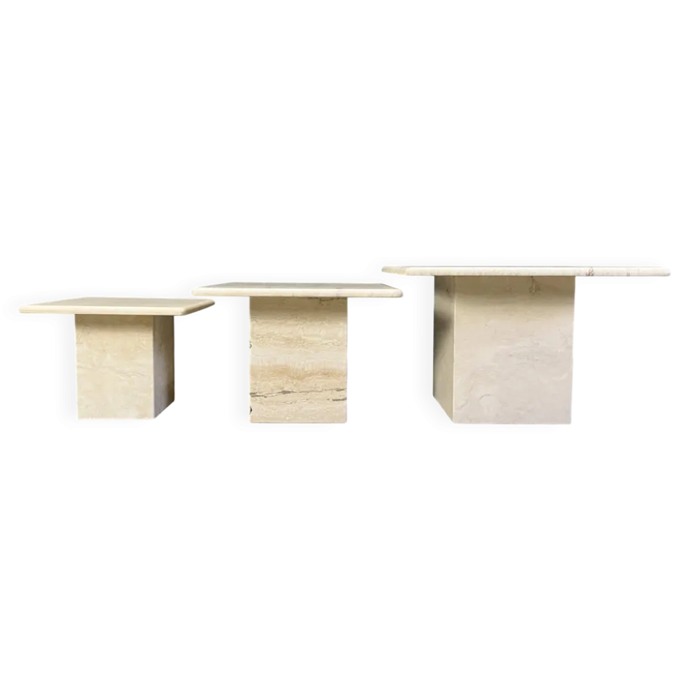 Tables gigognes en travertin vintage ou tables d'appoint, années 1970