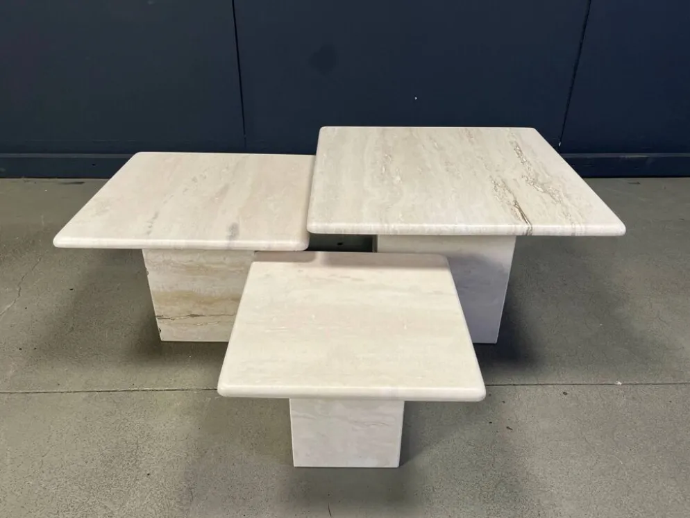 Tables gigognes en travertin vintage ou tables d'appoint, années 1970