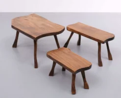 Tables gigognes en tronc d’arbre sculptées à la main, années 1960
