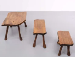 Tables gigognes en tronc d’arbre sculptées à la main, années 1960