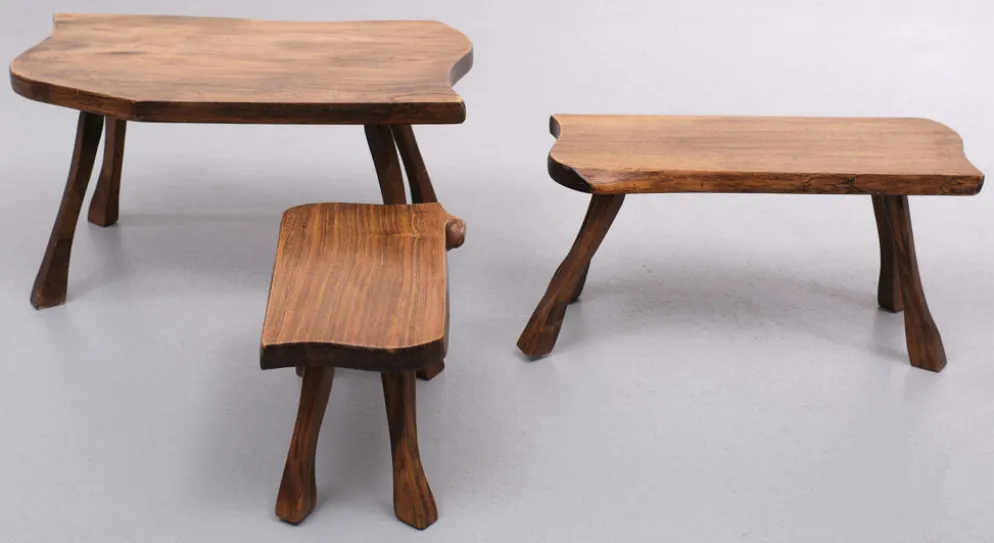 Tables gigognes en tronc d’arbre sculptées à la main, années 1960