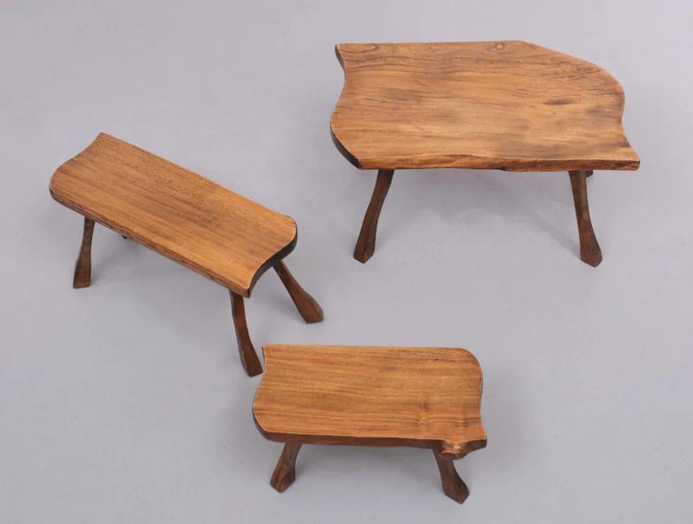 Tables gigognes en tronc d’arbre sculptées à la main, années 1960