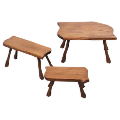 Tables gigognes en tronc d’arbre sculptées à la main, années 1960