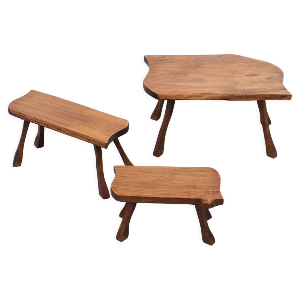 Tables gigognes en tronc d’arbre sculptées à la main, années 1960