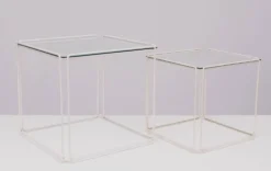 Tables gigognes en verre blanc et transparent Isocele Max Sauze pour le studio Max Sauze