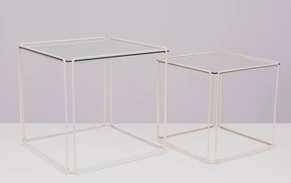 Tables gigognes en verre blanc et transparent Isocele Max Sauze pour le studio Max Sauze