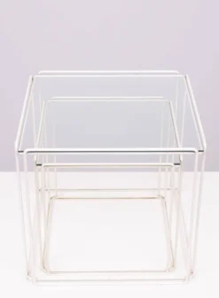 Tables gigognes en verre blanc et transparent Isocele Max Sauze pour le studio Max Sauze