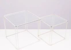 Tables gigognes en verre blanc et transparent Isocele Max Sauze pour le studio Max Sauze