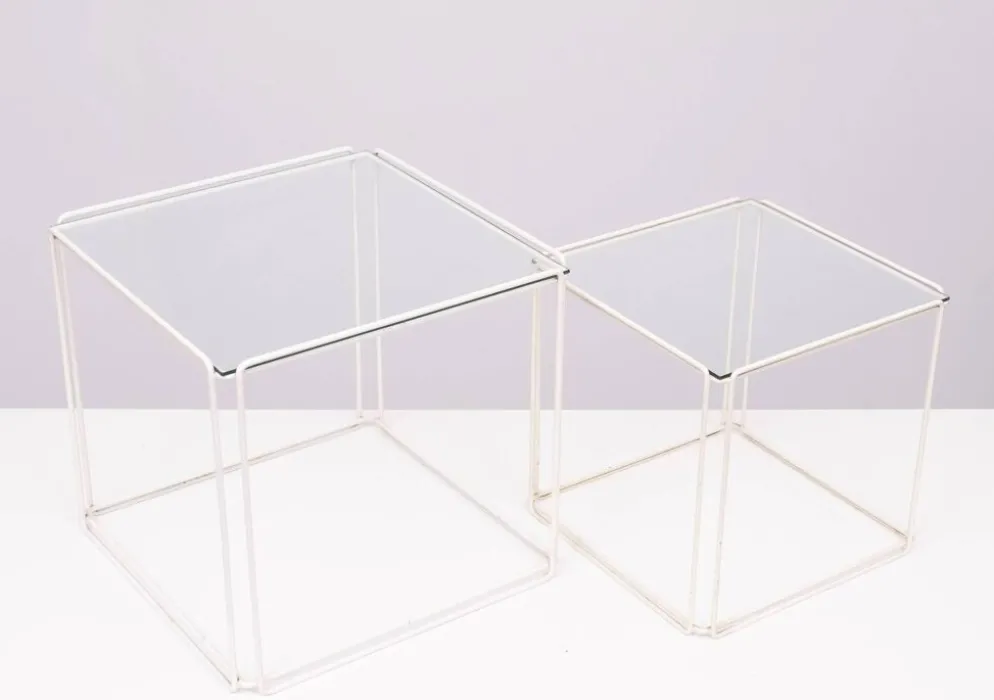 Tables gigognes en verre blanc et transparent Isocele Max Sauze pour le studio Max Sauze