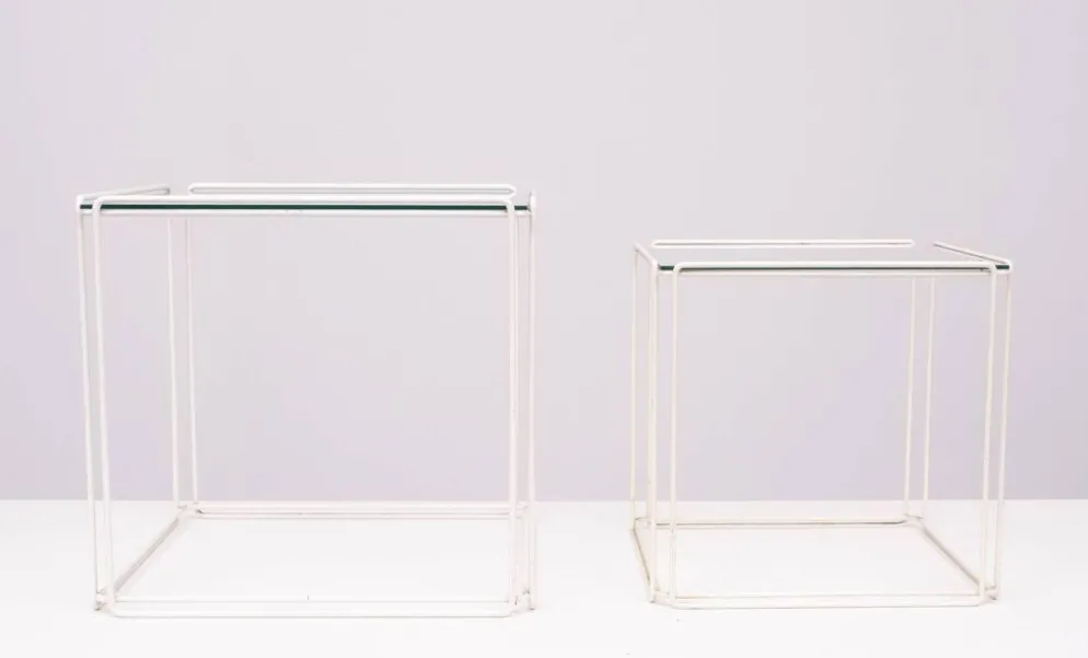 Tables gigognes en verre blanc et transparent Isocele Max Sauze pour le studio Max Sauze