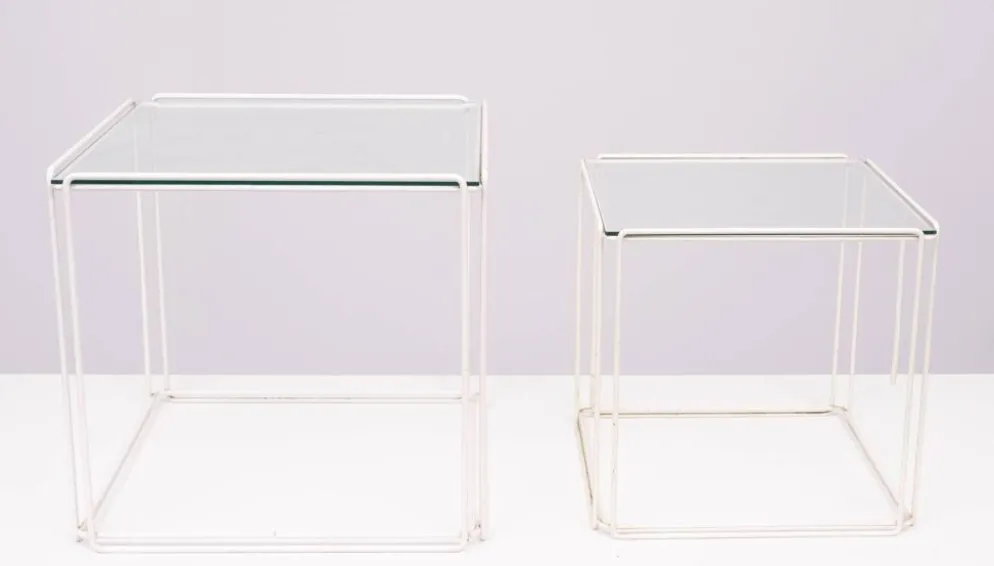 Tables gigognes en verre blanc et transparent Isocele Max Sauze pour le studio Max Sauze