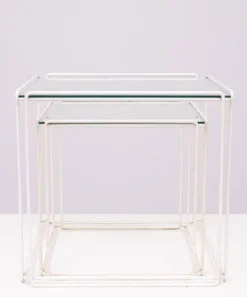 Tables gigognes en verre blanc et transparent Isocele Max Sauze pour le studio Max Sauze
