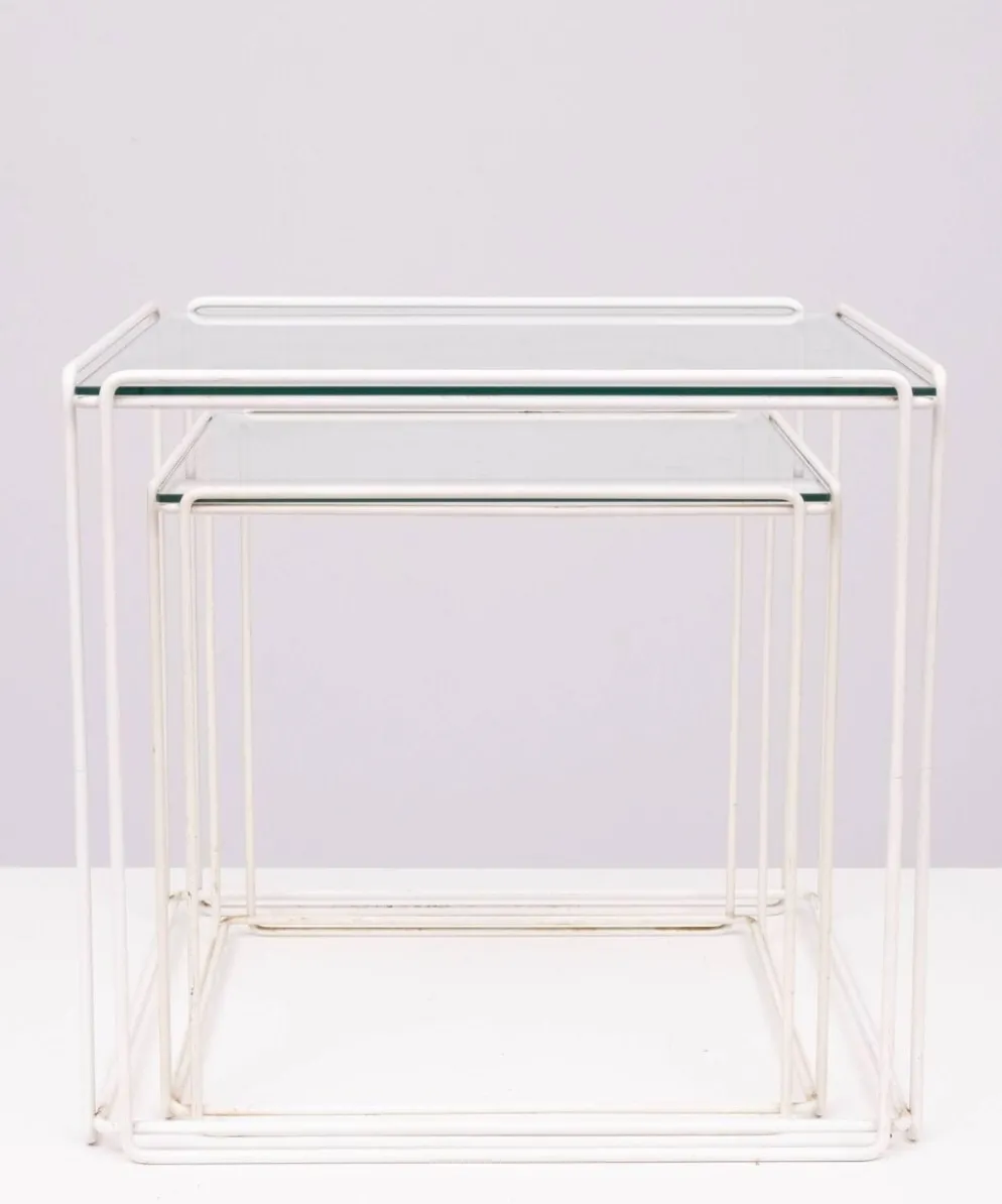 Tables gigognes en verre blanc et transparent Isocele Max Sauze pour le studio Max Sauze
