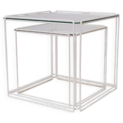 Tables gigognes en verre blanc et transparent Isocele Max Sauze pour le studio Max Sauze