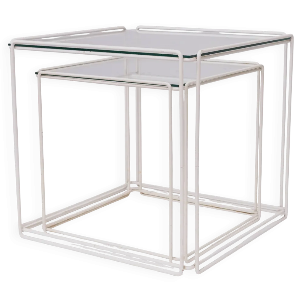 Tables gigognes en verre blanc et transparent Isocele Max Sauze pour le studio Max Sauze
