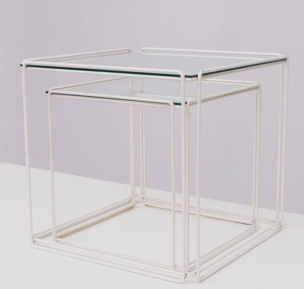 Tables gigognes en verre blanc et transparent Isocele Max Sauze pour le studio Max Sauze