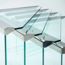 Tables gigognes en verre et chrome par Pierangelo Galotti Radice, Italie, années 1970.