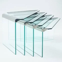 Tables gigognes en verre et chrome par Pierangelo Galotti Radice, Italie, années 1970.